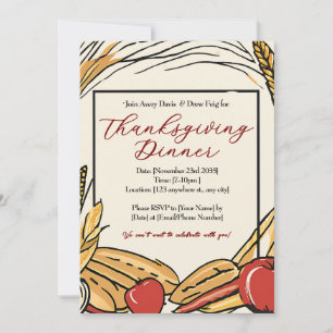 Corn, Apples and Wheat Harvest Thanksgiving Dinner Invitation