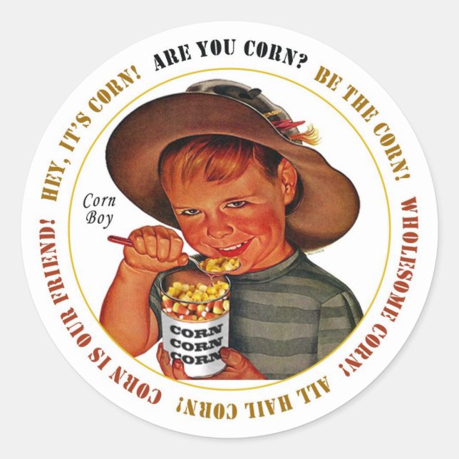 CORN BOY by Jeff Willis Art Classic Round Sticker (Front)