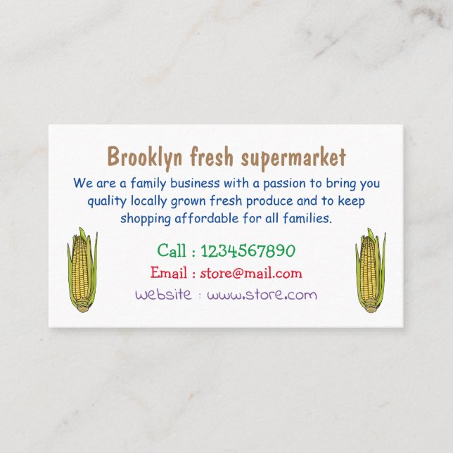 Corn cartoon illustration business card (Front)