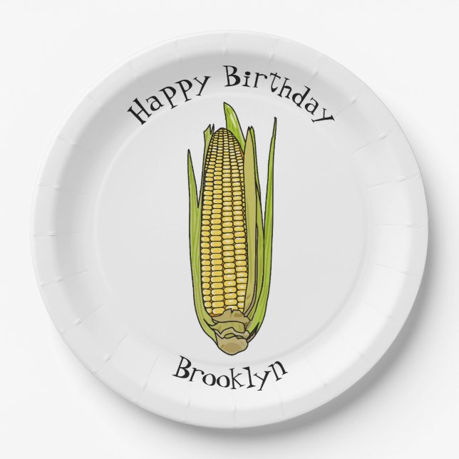 Corn cartoon illustration paper plate (Front)