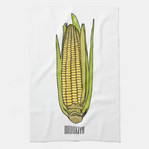 Corn cartoon illustration tea towel