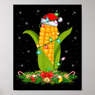 Corn Christmas Lights Funny Santa Hat Corn Xmas  Poster