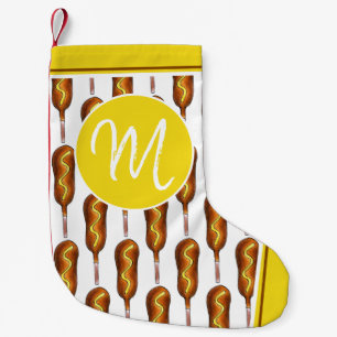 Corn Dog w/ Mustard Carnival Corndog Monogram Small Christmas Stocking