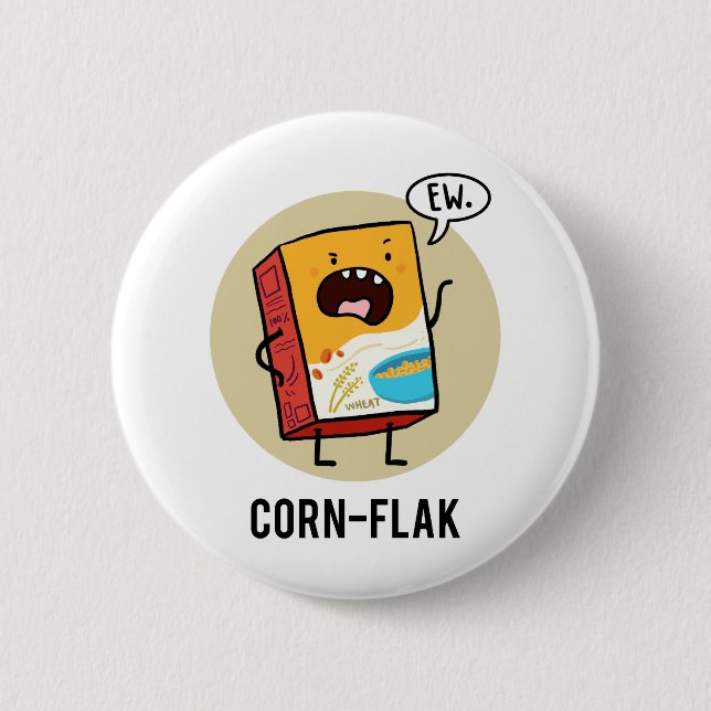 Corn-flak Sassy Cereal Pun Button Pin (Front)