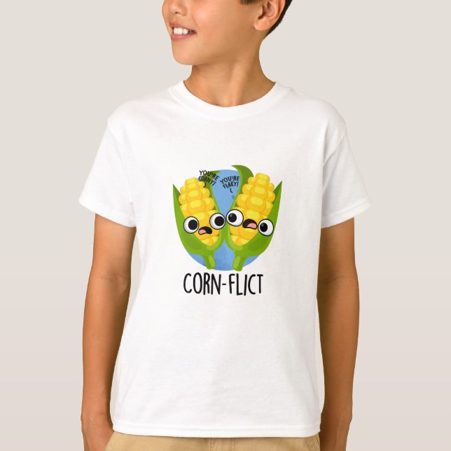 Corn-flict Funny Corn Pun  T-Shirt (Front)
