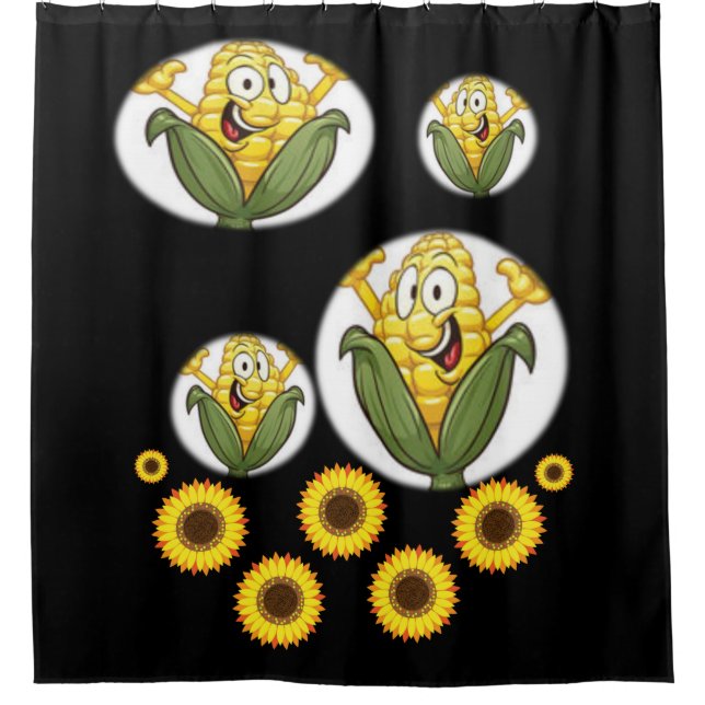 corn kernals green gold shower curtain black (Front)