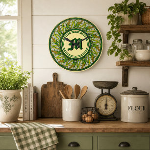 Corn Maize Wreath Monogram Print Large Clock