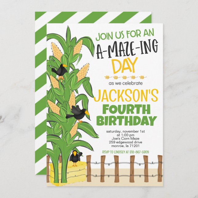 Corn Maze Boy Birthday Invitation (Front/Back)