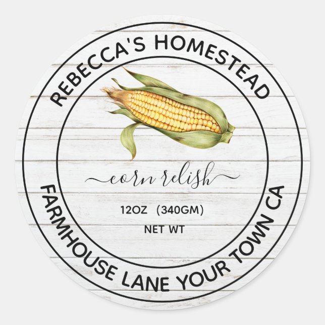 Corn Relish White Wash Wood Canning Jar Labels (Front)