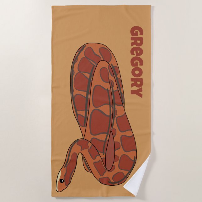 Corn Snake Orange Red Realistic Personalised Beach Towel (Front)