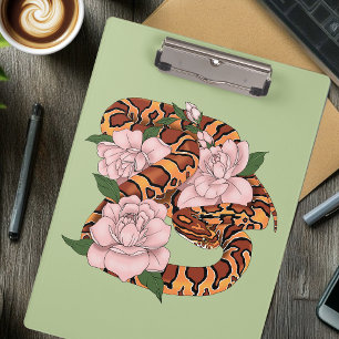 Corn Snake Pink Flowers Green Clipboard