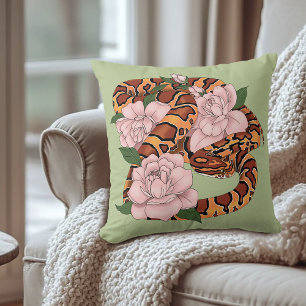 Corn Snake Pink Flowers Green Cushion
