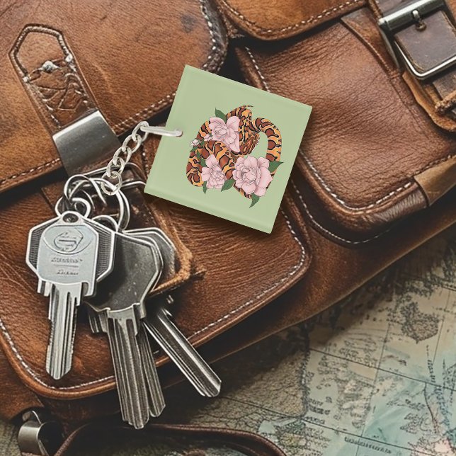 Corn Snake Pink Flowers Green Key Ring (Creator Uploaded)