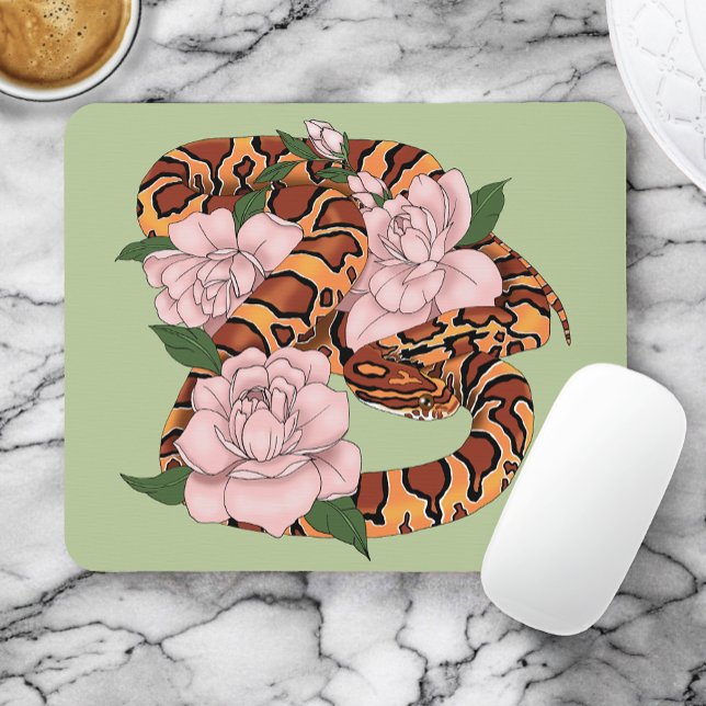 Corn Snake Pink Flowers Green Mouse Pad (Creator Uploaded)