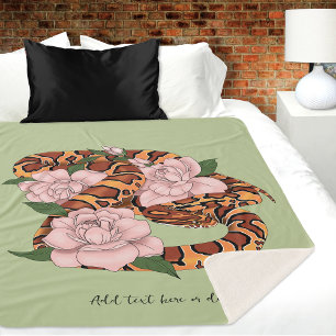 Corn Snake Pink Flowers Green Sherpa Blanket