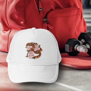 Corn Snake Pink Flowers Green Trucker Hat