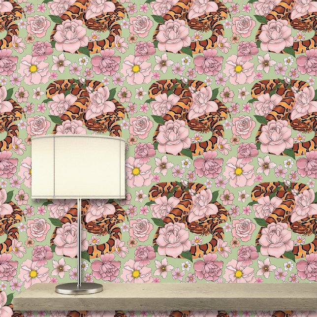 Corn Snake Pink Flowers Green Wallpaper (Creator Uploaded)
