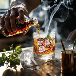 Corn Snake Pink Flowers Green Whiskey Glass