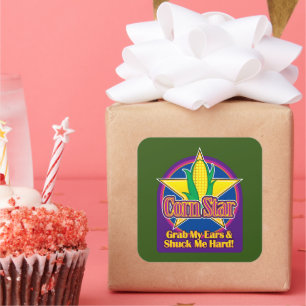 Corn Star Blue Purple BG Green Square Sticker
