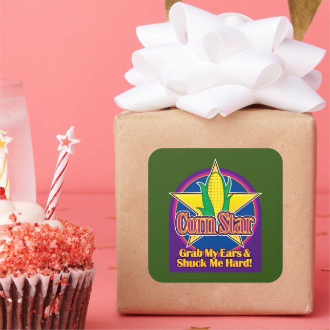 Corn Star Blue Purple BG Green Square Sticker (Party)