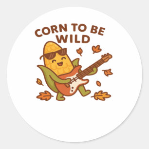Corn to Be Wild – Rockin’ Autumn Corn Cob Illustra Classic Round Sticker
