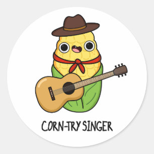Corn-try Singer Funny Corn Pun Classic Round Sticker