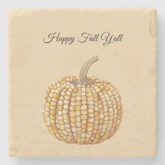 Corn Yellow Autumn Pumpkin Stone Coaster (Front)