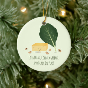 Cornbread Collard Greens Black Eye Peas Characters Ceramic Ornament
