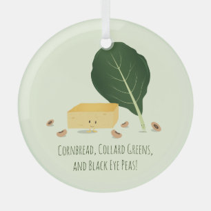 Cornbread Collard Greens Black Eye Peas Food Glass Tree Decoration