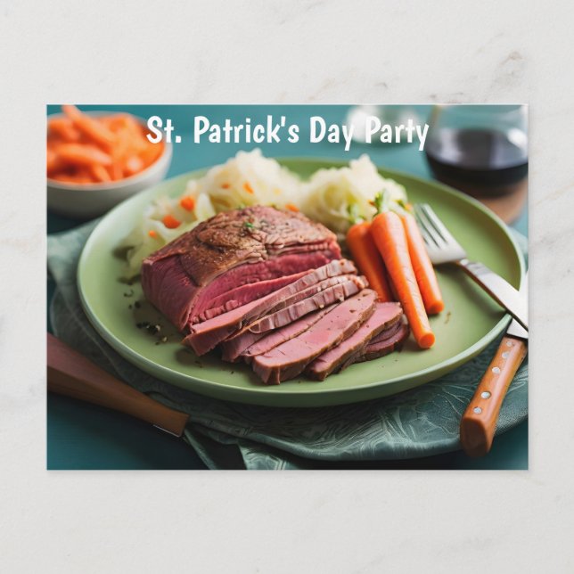 Corned beef cabbage and carrots invitation postcard (Front)