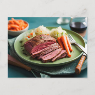 Corned beef cabbage and carrots postcard