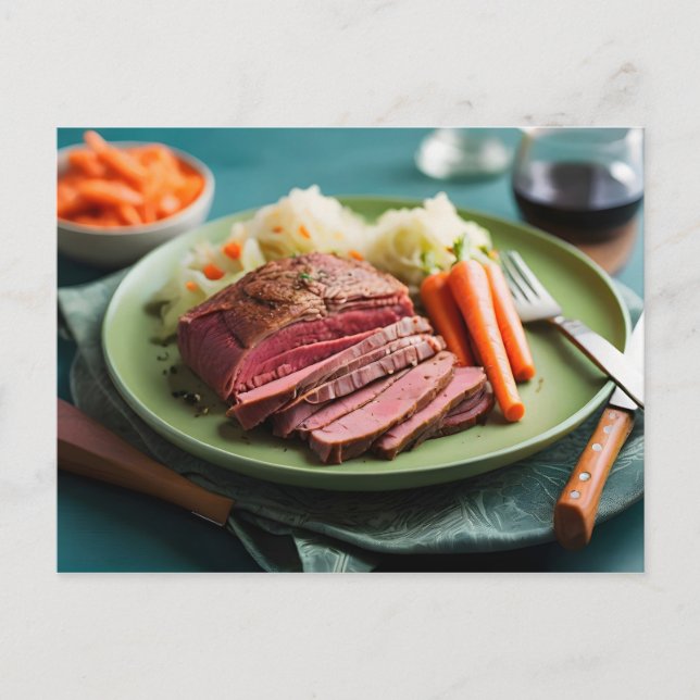 Corned beef cabbage and carrots postcard (Front)