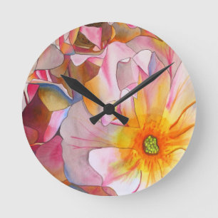 Cornelia pastel pink rose watercolor art round clock
