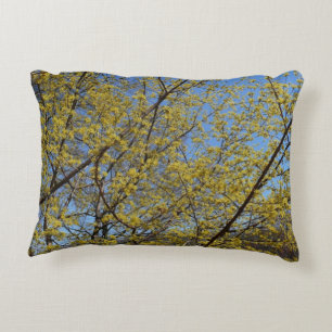 Cornelian Cherry Dogwood and Blue Sky Floral Decorative Cushion