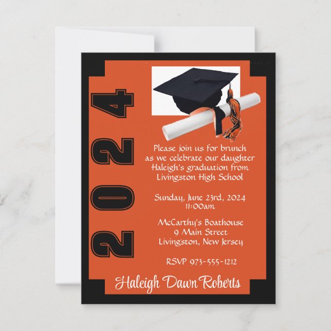 Corner Block Black & Orange Graduation Invitation (Front)