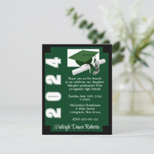 Corner Block Green & Black Graduation Invitation