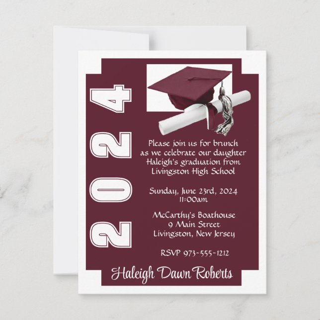 Corner Block Maroon & White Graduation Invitation (Front)