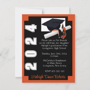 Corner Block Orange & Black Graduation Invitation