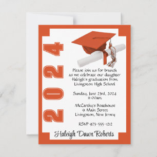 Corner Block Orange & White Graduation Invitation