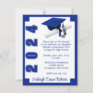 Corner Block Royal Blue & White Graduation Invitation