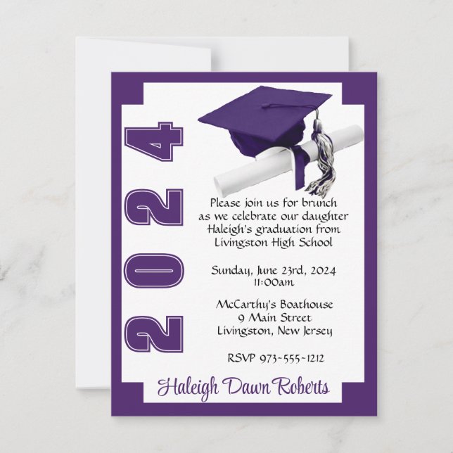 Corner Block White & Purple Graduation Invitation (Front)