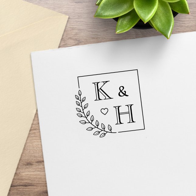 Corner Branch Monogram Initial Wedding 1x1 Rubber Stamp (Creator Uploaded)