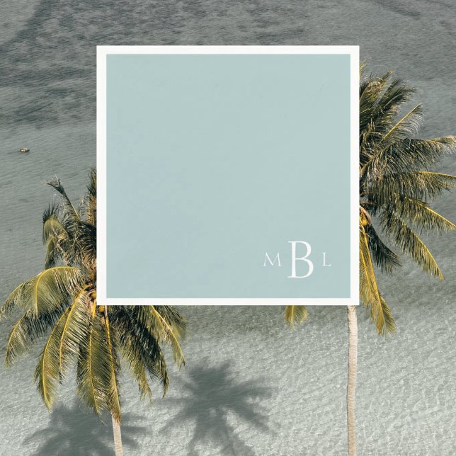 Corner Monogram Simple Modern Seafoam Cocktail  Napkin (Creator Uploaded)