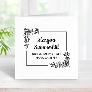 Corner Rose Flowers Bouquet Address Rubber Stamp