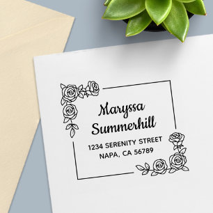 Corner Rose Flowers Bouquet Address Self-inking Stamp