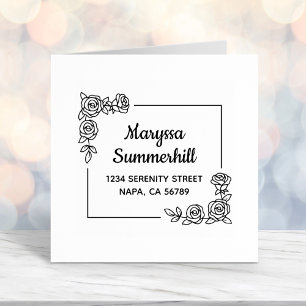 Corner Rose Flowers Bouquet Address Self-inking Stamp