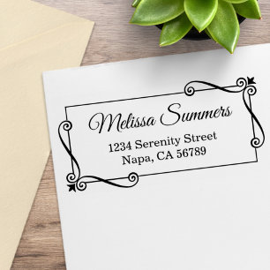 Corner Swirls Frame Return Address Rubber Stamp