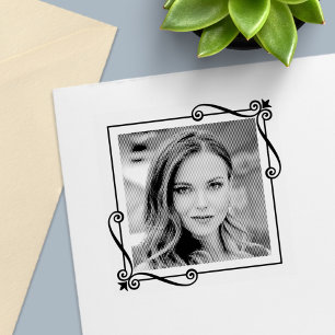 Corner Swirls Square Frame Custom Photo Self-inking Stamp