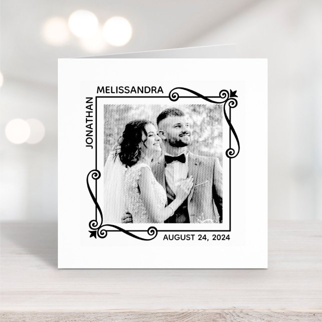 Corner Swirls Square Frame Wedding Photo Rubber Stamp (Creator Uploaded)