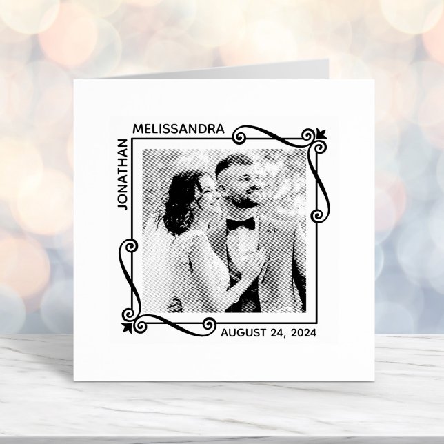 Corner Swirls Square Frame Wedding Photo Self-inking Stamp (Creator Uploaded)